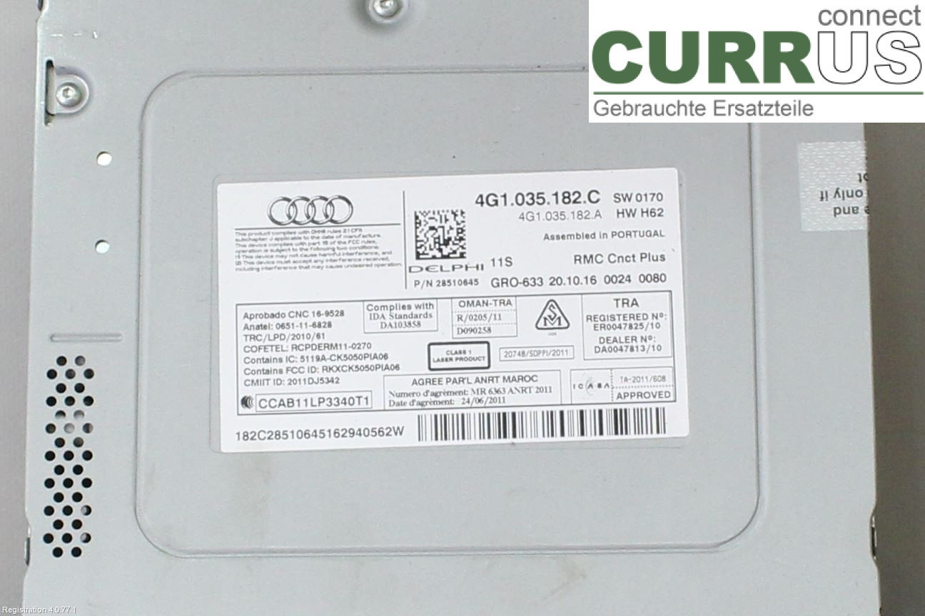 AUDI A6 ALLROAD 4G  12-18 Radio CD / Multimedia panel 4G1 035 182 CX CZVA