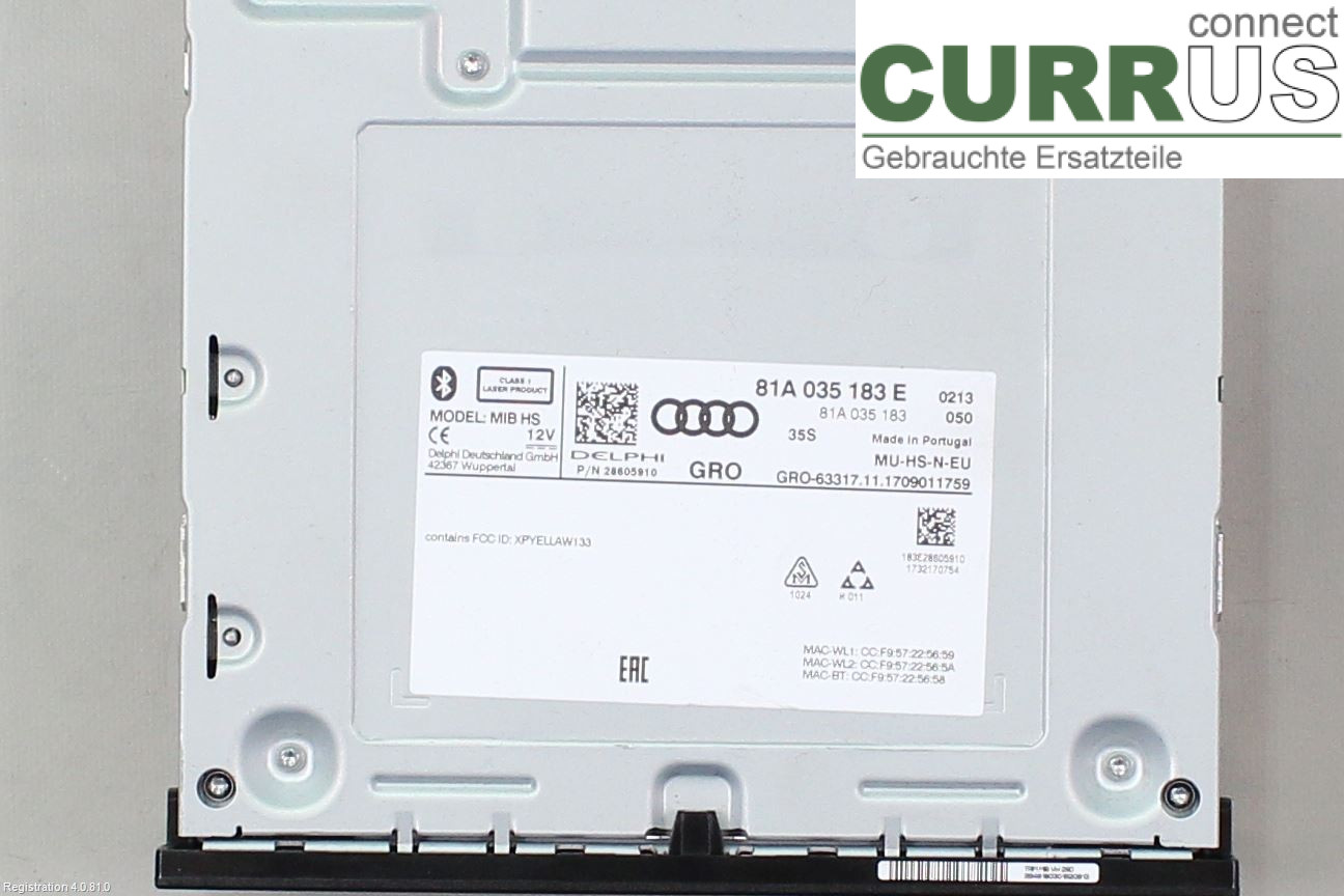 AUDI A3/S3 8V  13-20 Radio-CD-/Multimedia-Panel 81A 035 183 E  DADA
