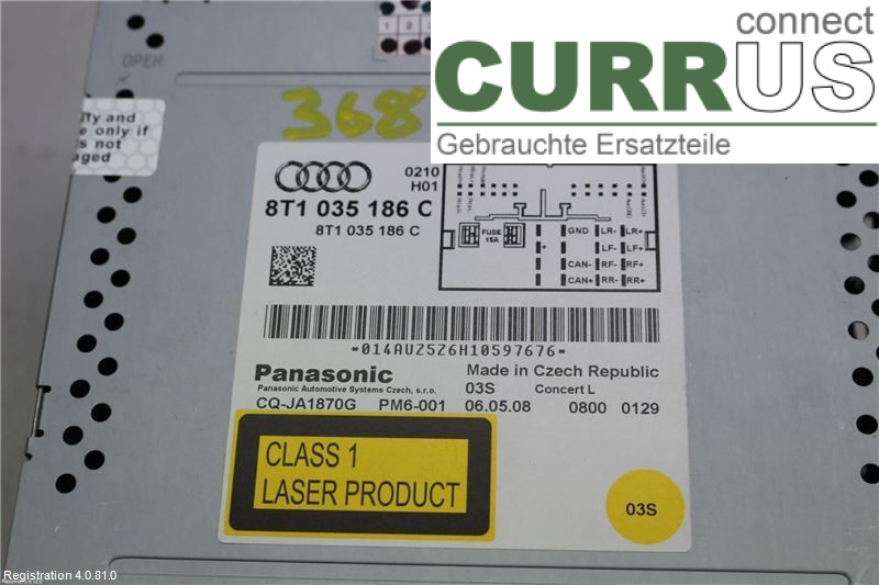 AUDI A4/S4  08-11 Radio CD /Multimediapanel 8T1057186CX 1,8 TFSI CDHB
