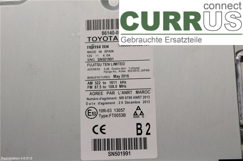 TOYOTA YARIS  15-20 Radio-CD-/Multimedia-Panel 861400D100 1NR-FE