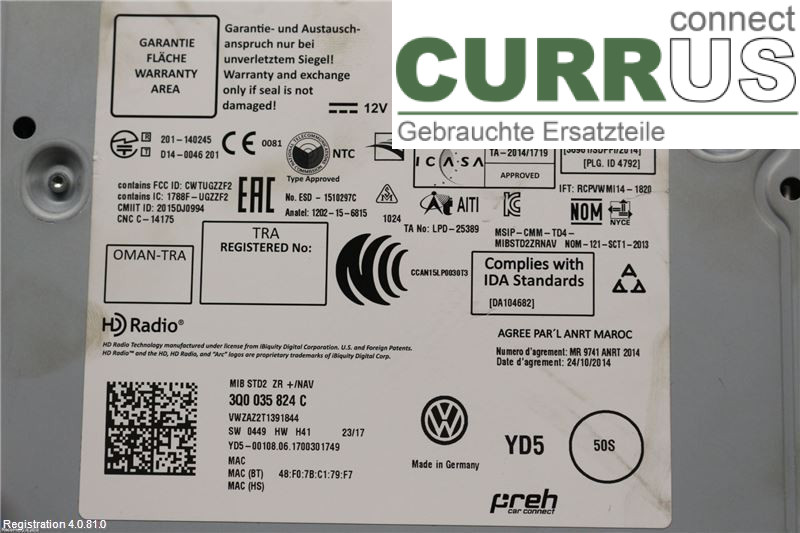 VW GOLF / E-GOLF VII   13-20 Radio CD / Multimedia panel 3Q0035824CX CHZC