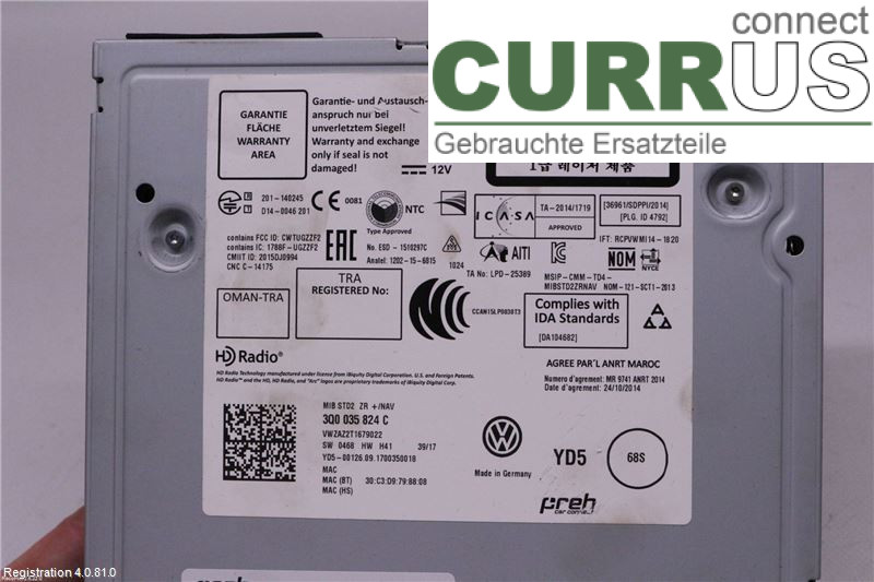 VW GOLF / E-GOLF VII   13-20 Radio CD / Multimedia panel 3Q0035824CX 2.0 TDI DCYA