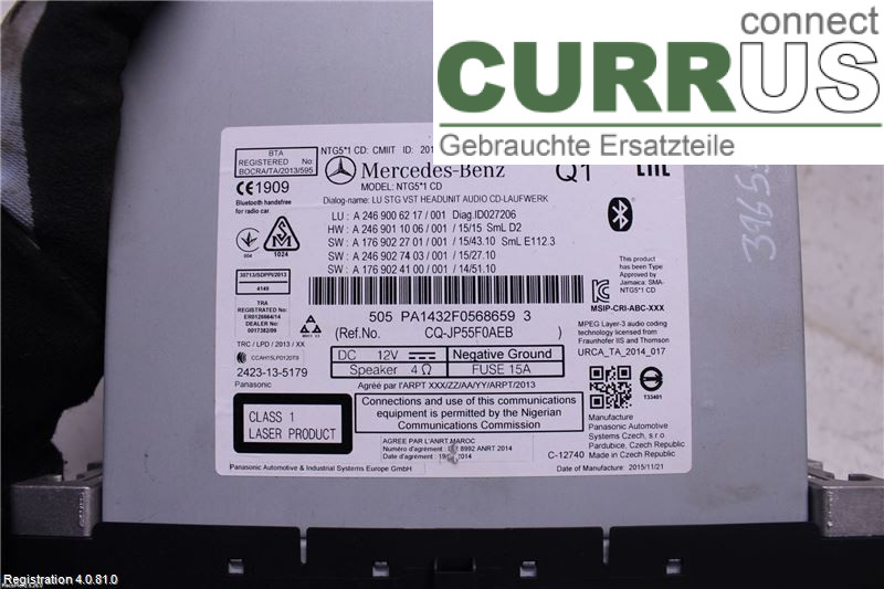 MB CLA-CLASS (C117/X117)  13-19 Radio CD / panel multimedialny A2469002218 OM651.930
