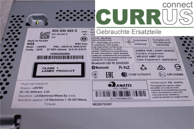 VW POLO       10-17 Radio CD / panneau multimédia 6C0035869D CJZC