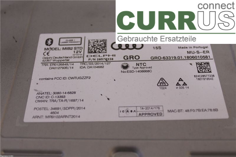 AUDI A4/S4  B9 16-19 Radio CD / Multimedia panel 8W0035824C DETA
