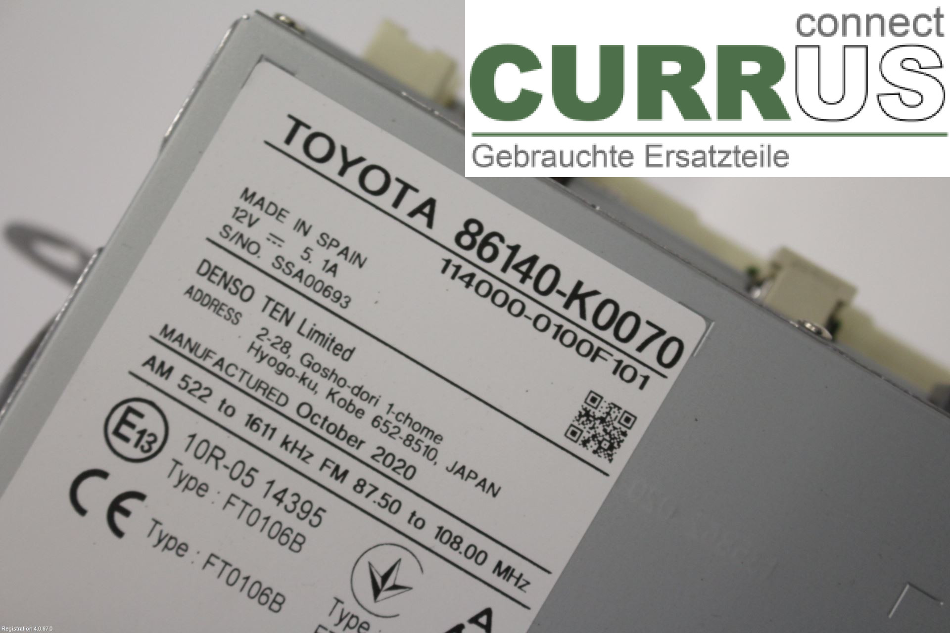 TOYOTA YARIS  20- Radio CD / Multimedia panel 86140K0070 M15A-FXE