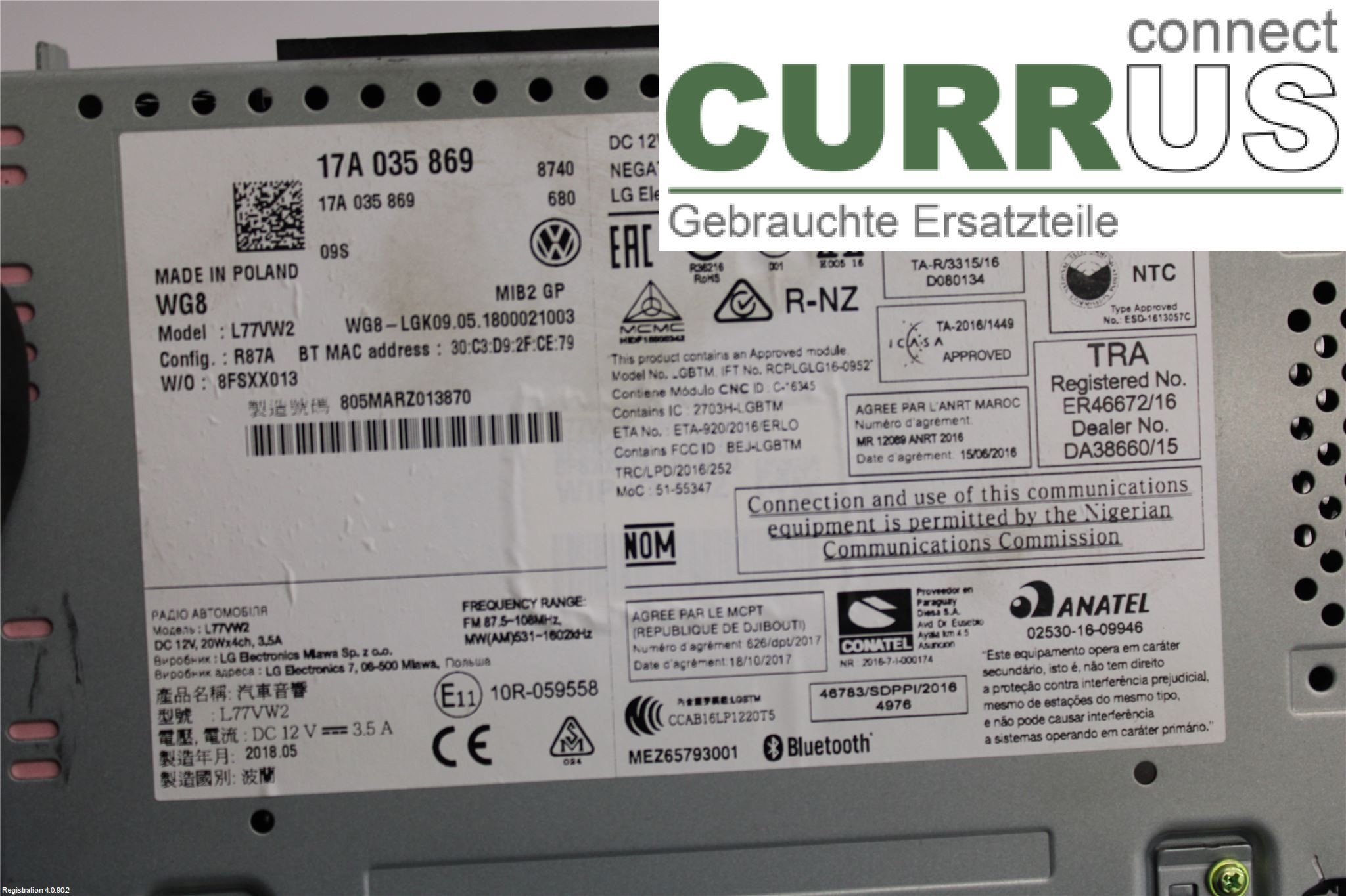 VW POLO VI 18- Radio CD / Multimedia panel 17A035869 CHZL