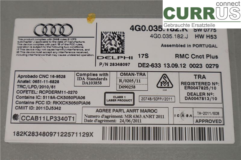 AUDI A6/S6 4G   11-18 Radio CD / Multimedia panel 4G0.035.182.K CLAA
