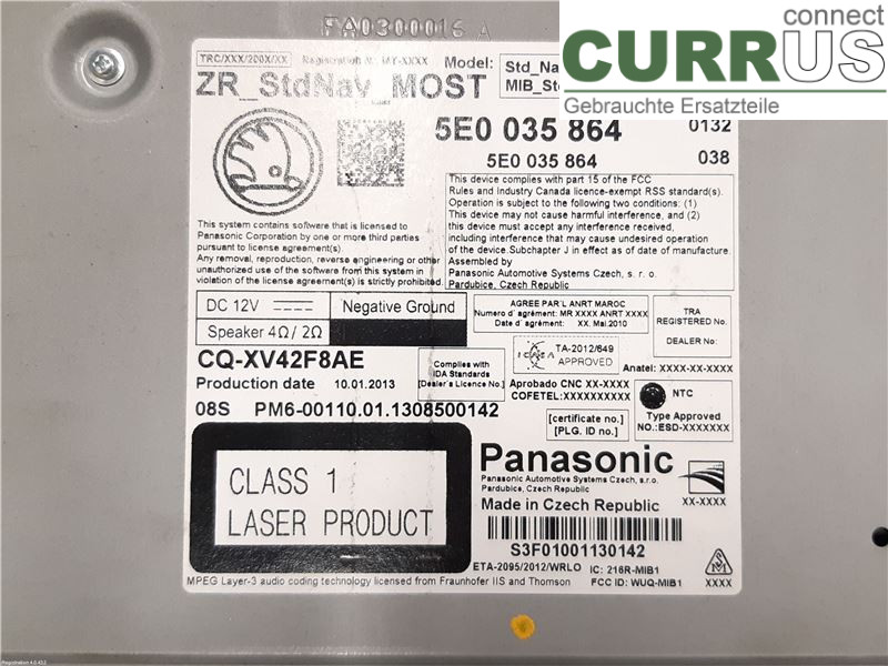 SKODA OCTAVIA  13-20 Radio CD / Multimedia panel 5E0035864X CKFC