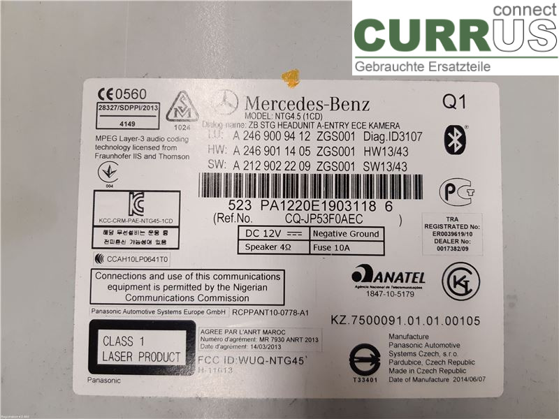 MB CLA-CLASS (C117/X117)  13-19 Radio CD / panel multimedialny A2469009412 OM651.930