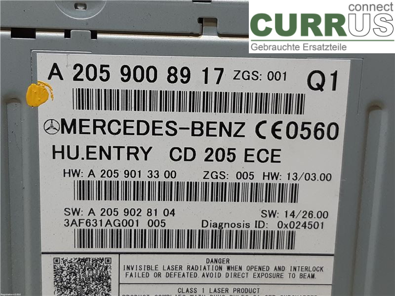 MB C-KLASS (W205)  14- Radio CD / multimediepanel A2059008917 OM651.921