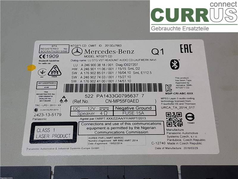 MB A-KLASS (W176)   13-18 Radio-CD-/Multimedia-Panel A2469002617 M270.910