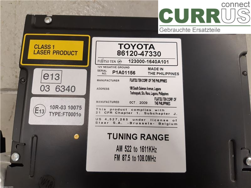 TOYOTA PRIUS ZVW30  09- Radio CD / Multimedia panel 86120-47330 2ZR-FXE