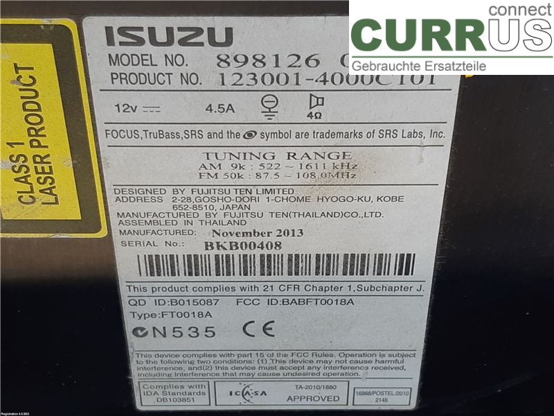 ISUZU D-MAX Radio CD /Multimediapanel 8981260813 4JK1-TC