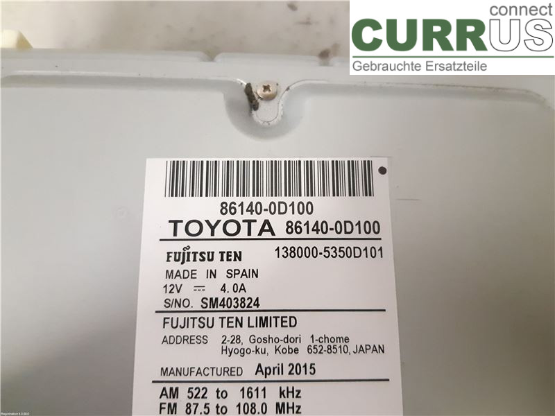 TOYOTA YARIS  15-20 Radio CD / panneau multimédia 86140-0D100 1NR-FE