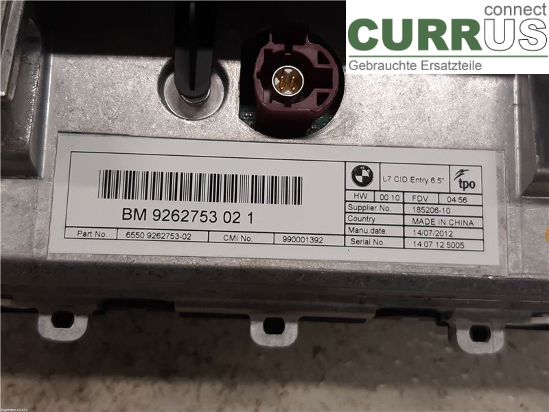 BMW 3 F30/F31/F80    12-19 Control display 65509270393 N20-B20A