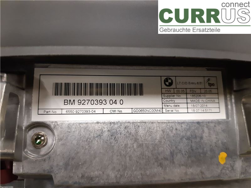 BMW 3 F30/F31/F80    12-19 Radio CD / Multimedia panel 65509270393 N47-D20C
