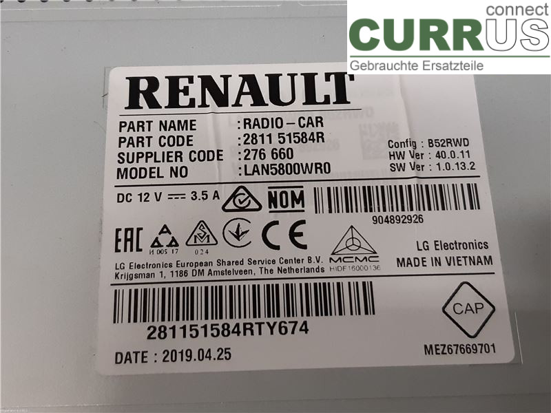 NISSAN NV300  16- Radio CD / Multimedia panel 281151584R R9M