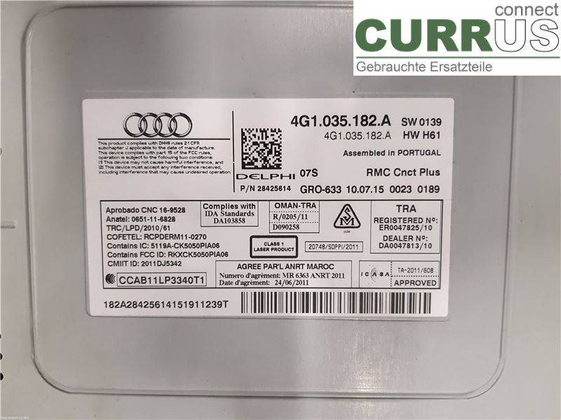 AUDI A6/S6 4G   11-18 Radio CD / Multimedia panel 4G1035182A CNHA