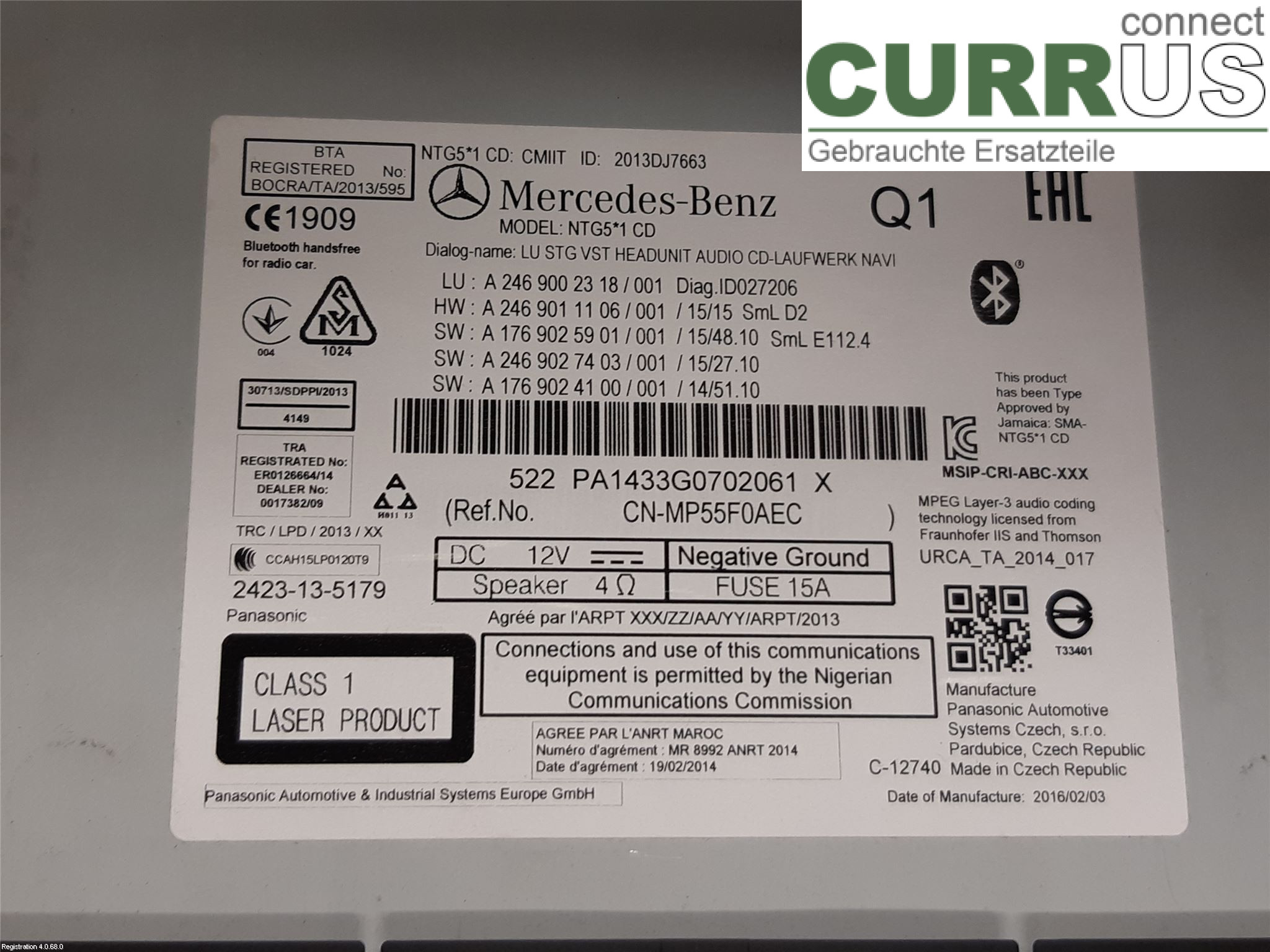 MB GLA-KLASS (X156) 13-20 Radio CD / Multimedia panel A2469002617 OM651.930