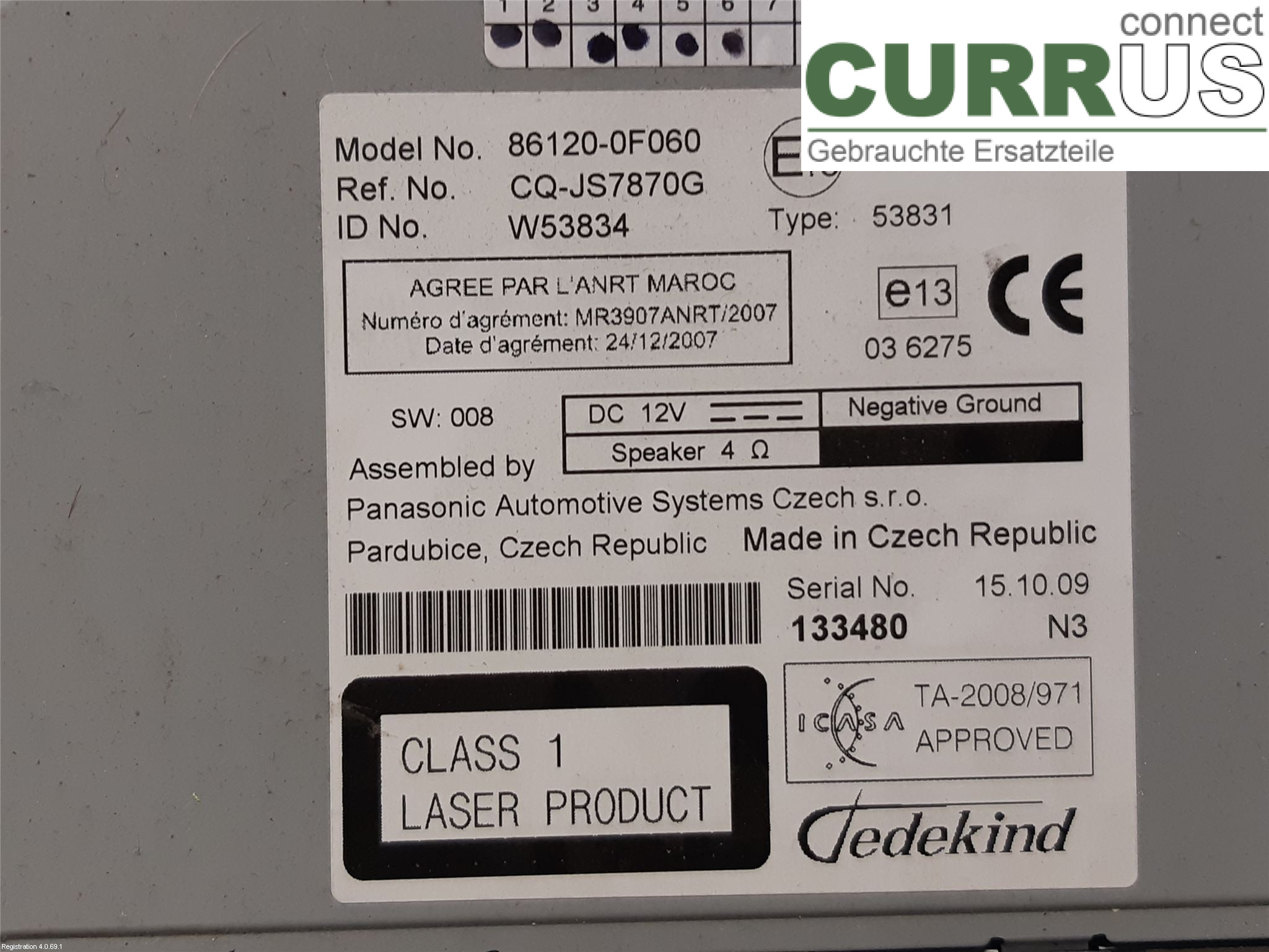 TOYOTA VERSO 09- Radio CD / Multimedia panel 86120-0F060 2ZR-FAE