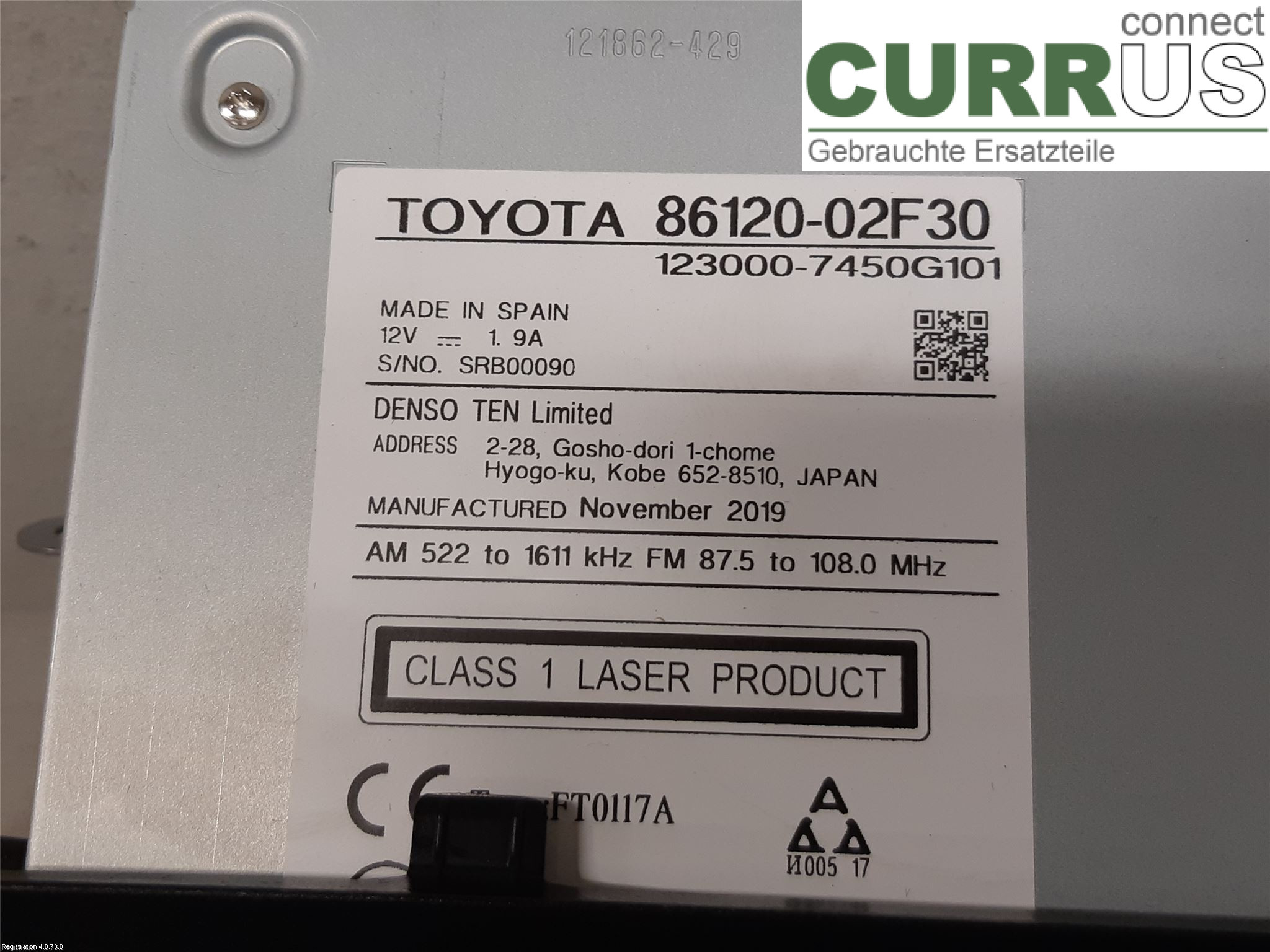 TOYOTA COROLLA 19- Radio CD / Multimedia panel 86120-02F30 2ZR-FXE