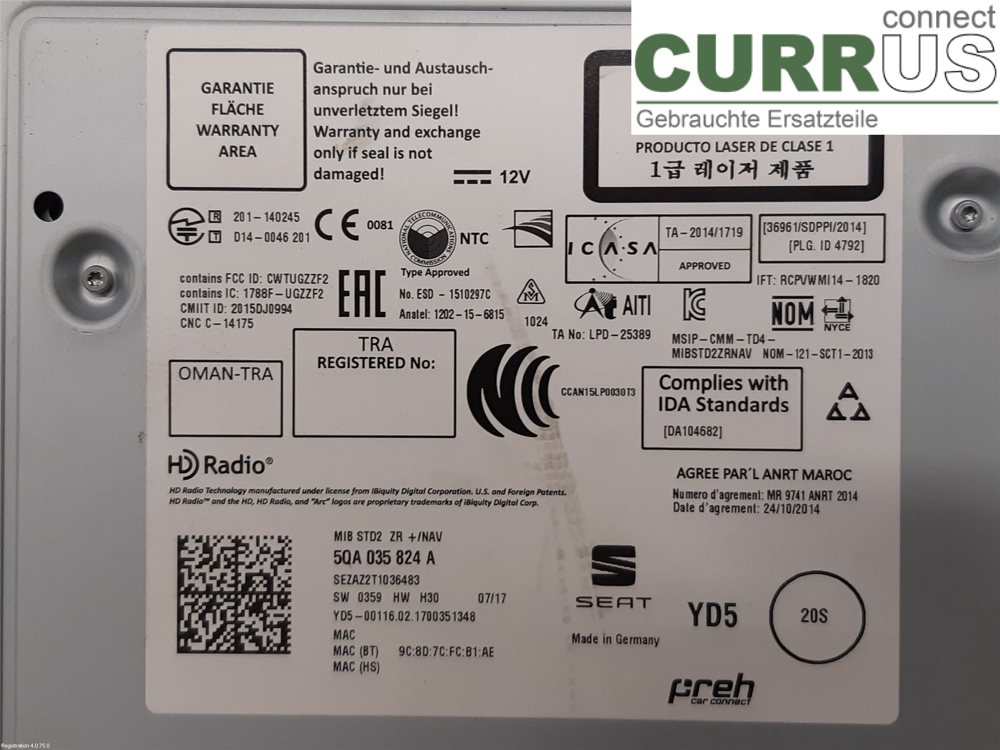 SEAT ATECA  16- Radio CD / Multimedia panel 5QA035824A DFFA