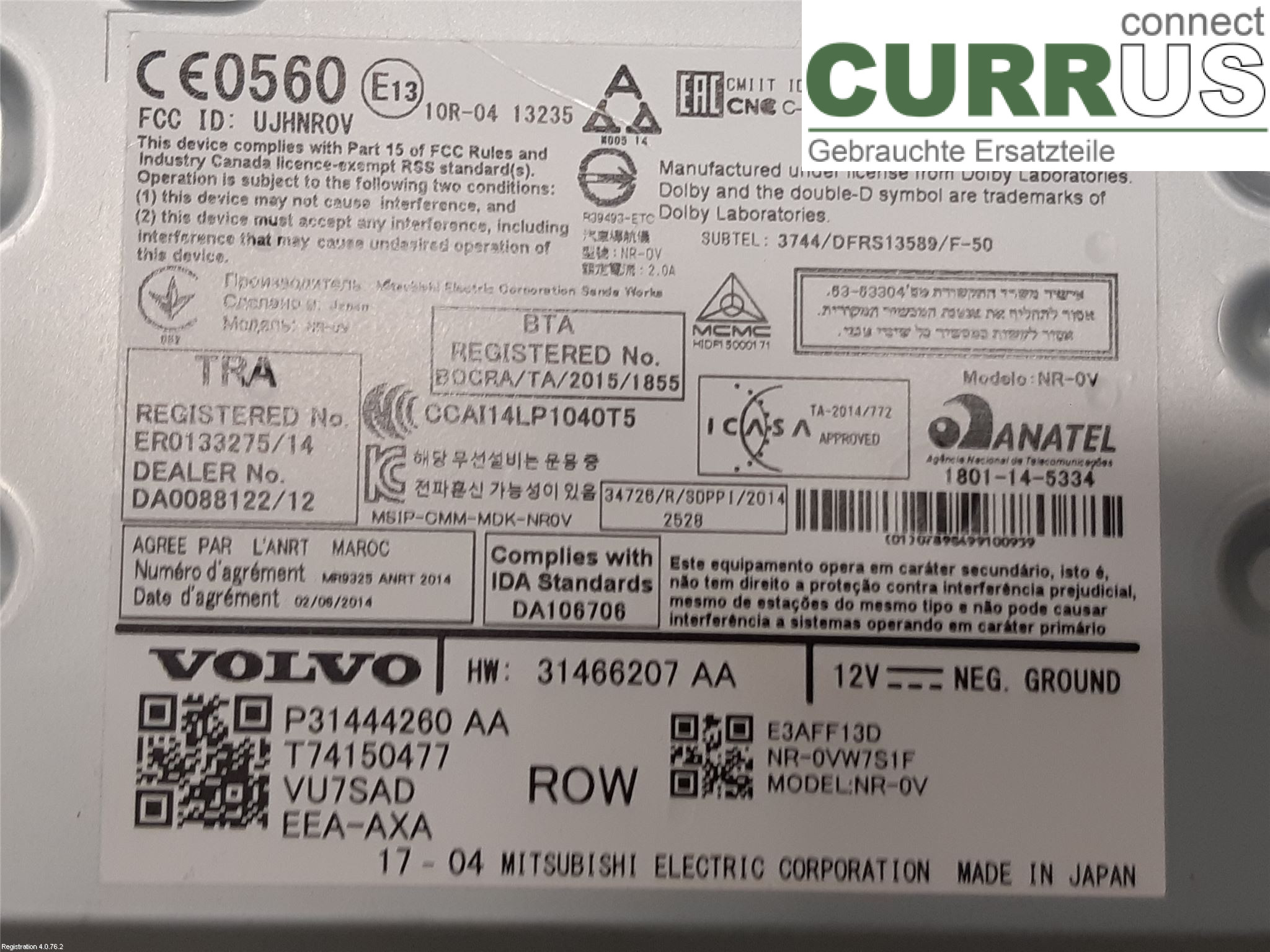 VOLVO V90  17- Radio CD / Multimedia panel 36003119 D4204T9