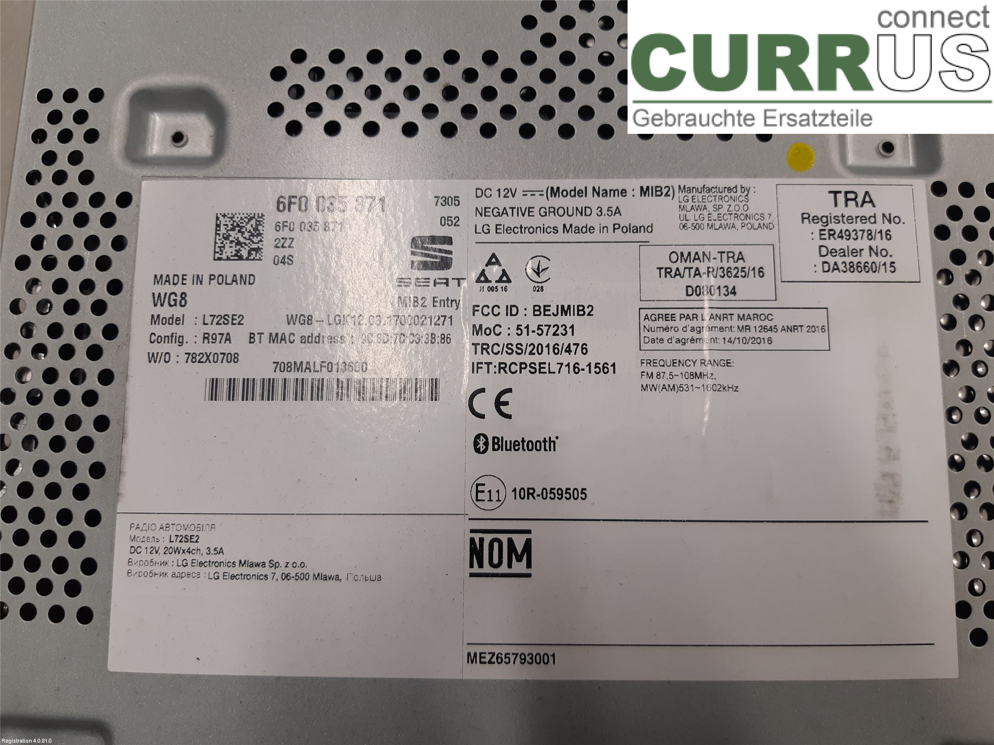 SEAT IBIZA V  17-20 Radio-CD-/Multimedia-Panel 6F0 035 871    2ZZ CHZL