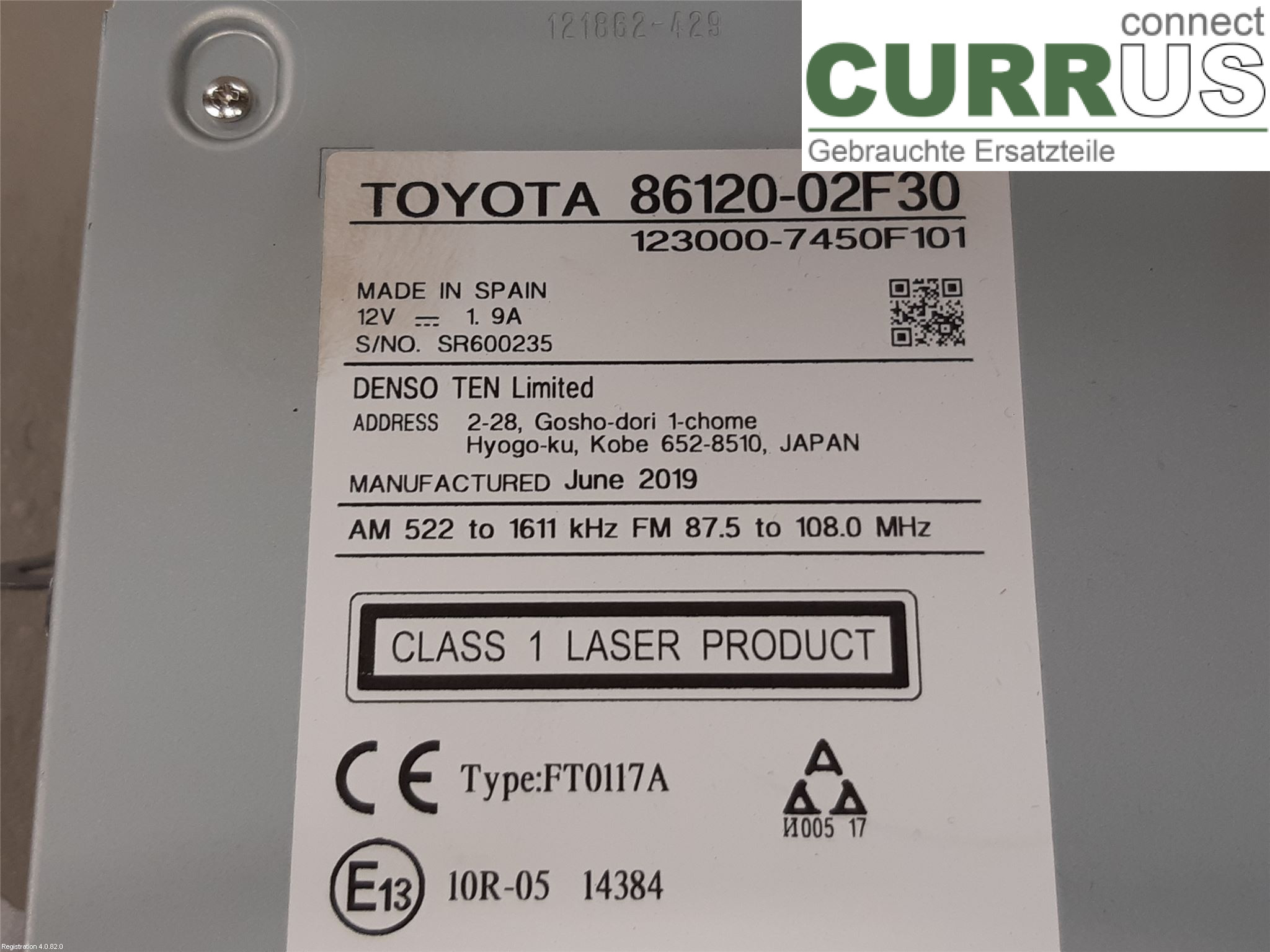 TOYOTA COROLLA 19- Radio CD / Multimedia panel 86120-02F30 2ZR-FXE