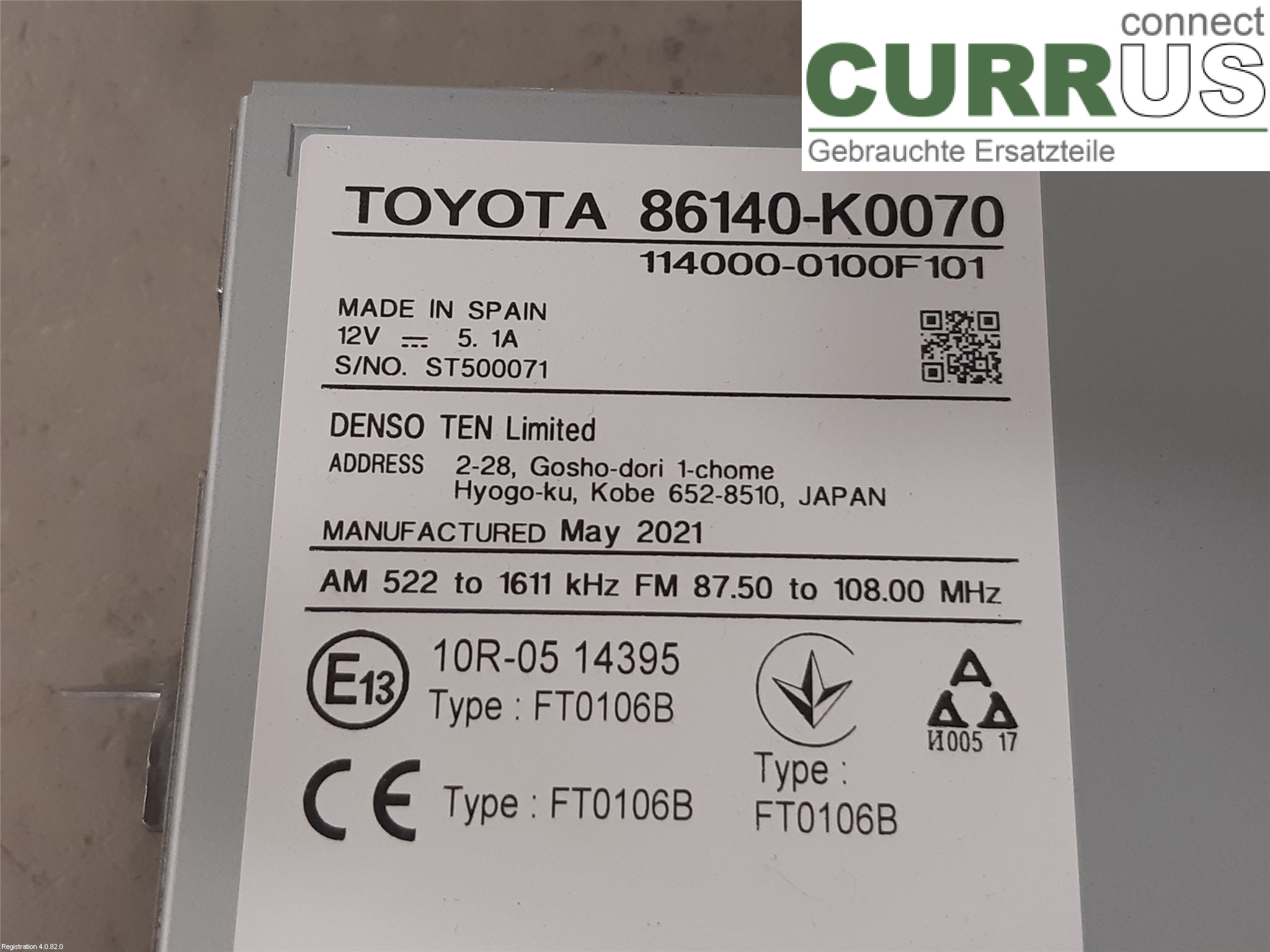 TOYOTA YARIS  20- Radio CD / Multimedia panel 86140-K0070 M15A-FXE