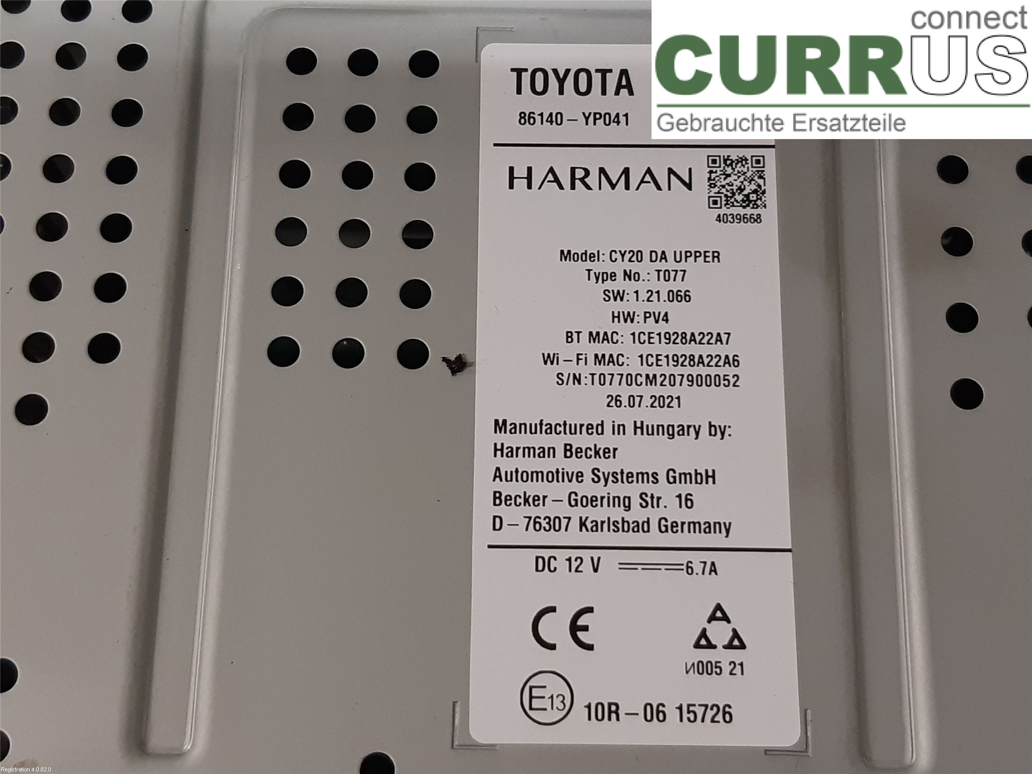 TOYOTA YARIS CROSS 21- Radio CD / panneau multimédia 86140-YP042 M15A-FXE