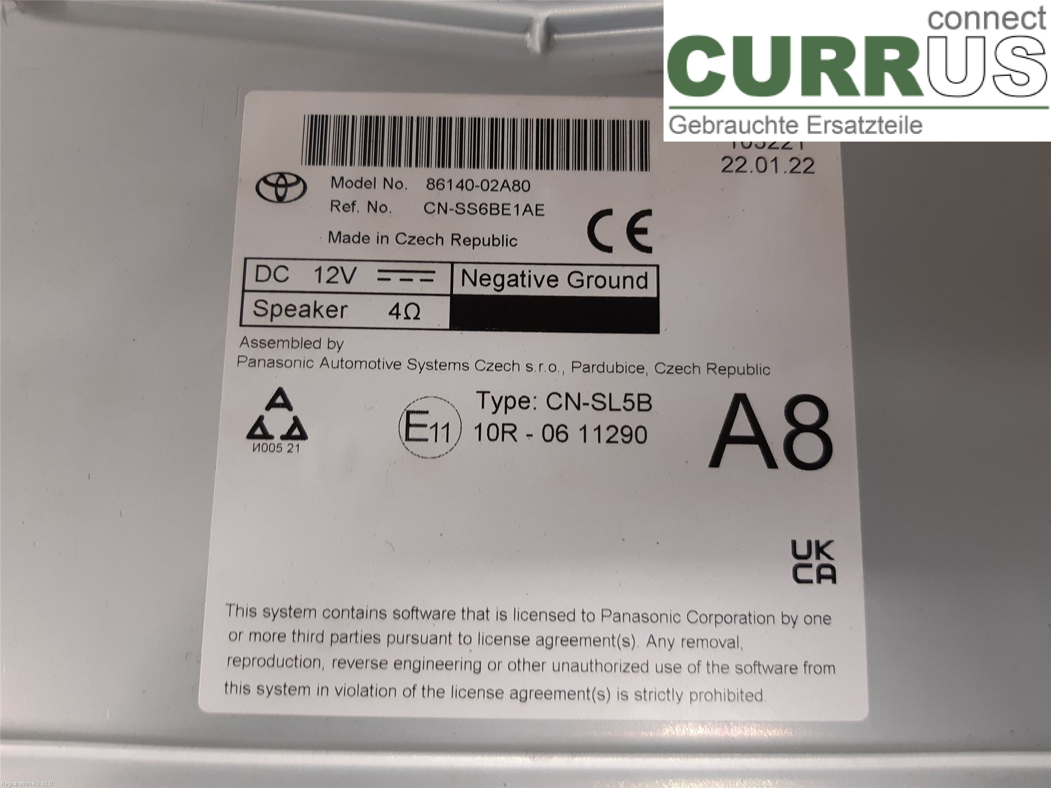 TOYOTA COROLLA 19- Radio CD / panneau multimédia 86140-02A80 2ZR-FXE