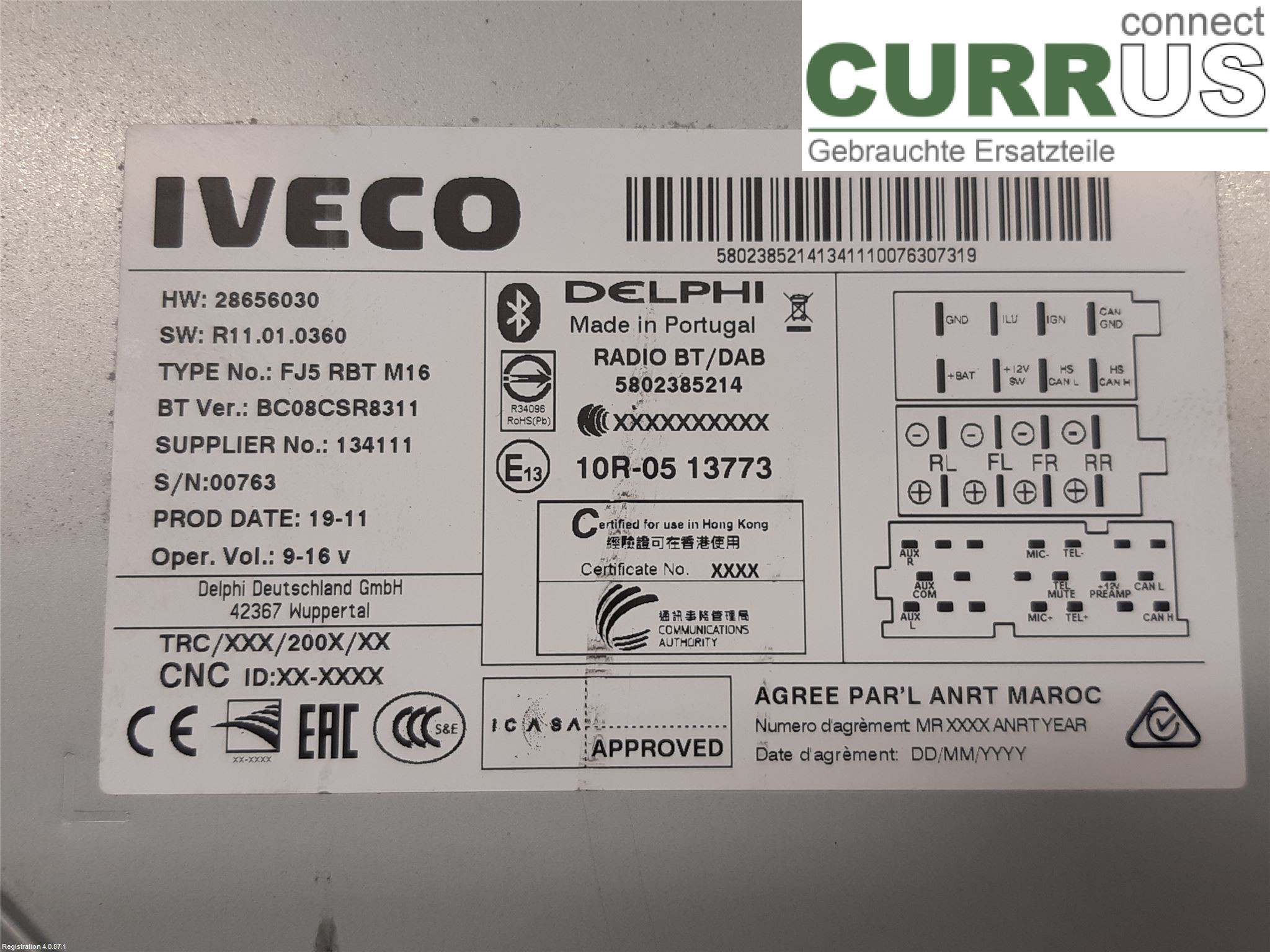 IVECO DAILY 14- Radio-CD-/Multimedia-Panel 5802807801 F1AGL411H
