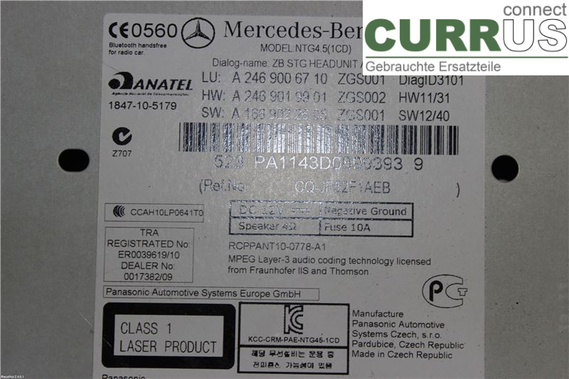 MB A-KLASS (W176)   13-18 Radio-CD-/Multimedia-Panel A2469006710 200 CDI