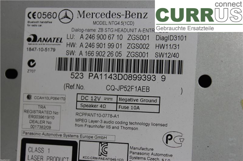 MB A-KLASS (W176)   13-18 Radio-CD-/Multimedia-Panel A2469006710 200 CDI