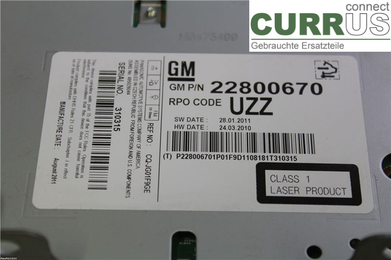 OPEL INSIGNIA  09-16 Radio CD / Multimedia panel P1780460 2,0 CDTI ecof