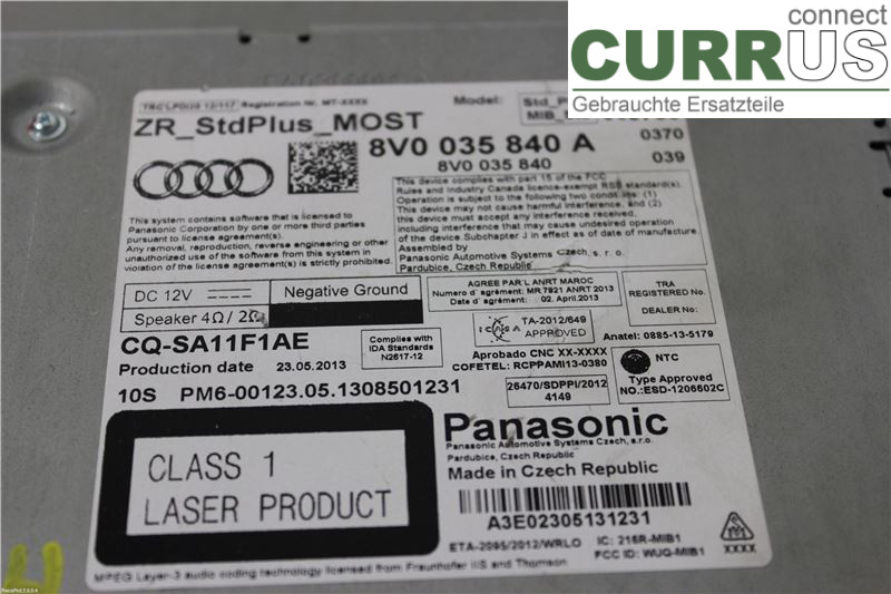 AUDI A3/S3 8V  13-20 Radio CD /Multimediapanel 8V0035840A 2,0TDI