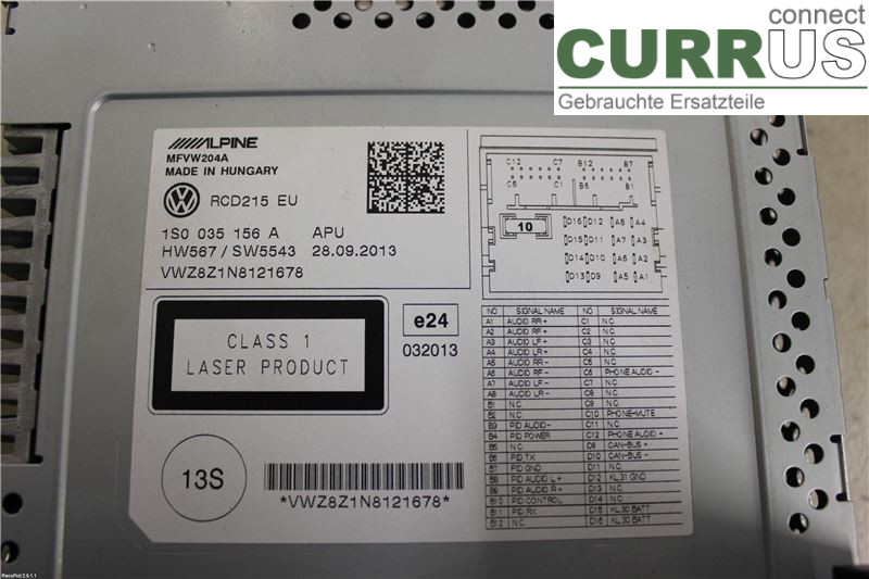VW UP! / E-UP! Radio-CD-/Multimedia-Panel  1,0 FSI