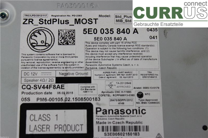 SKODA OCTAVIA  13-20 Radio CD / Multimedia panel 5E0035840A 1,4 G-TEC