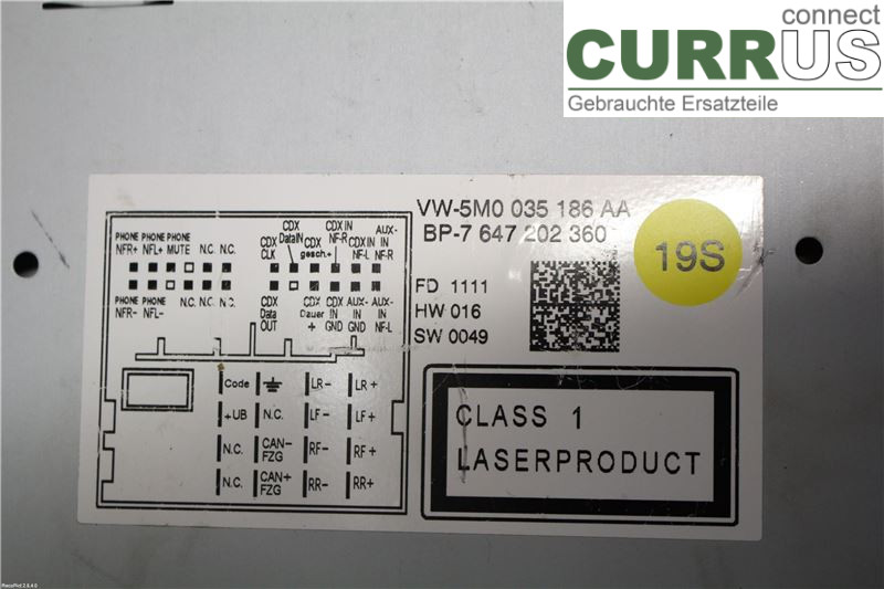 VW POLO       10-17 Radio CD / Multimedia panel 5M0057187AX 1,4