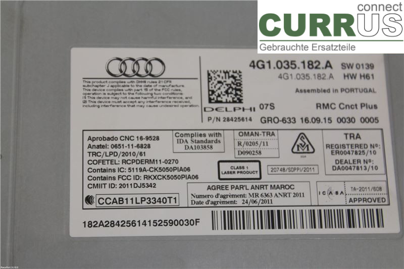 AUDI A6/S6 4G   11-18 Radio CD / Multimedia panel 4G1035182A 2.0 TDI