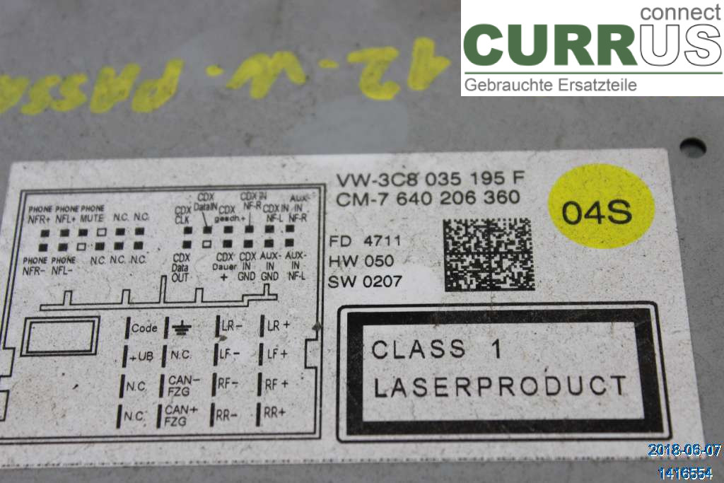 VW PASSAT  11-14 Radio CD / Multimedia panel 3C8057195FX 2,0 TDI