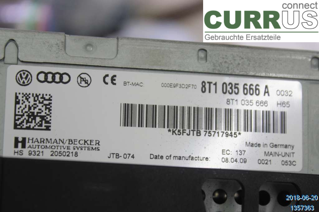 AUDI A5  07-16 Radio CD / Multimedia panel 8T1035666JX V8 4.2 FSI