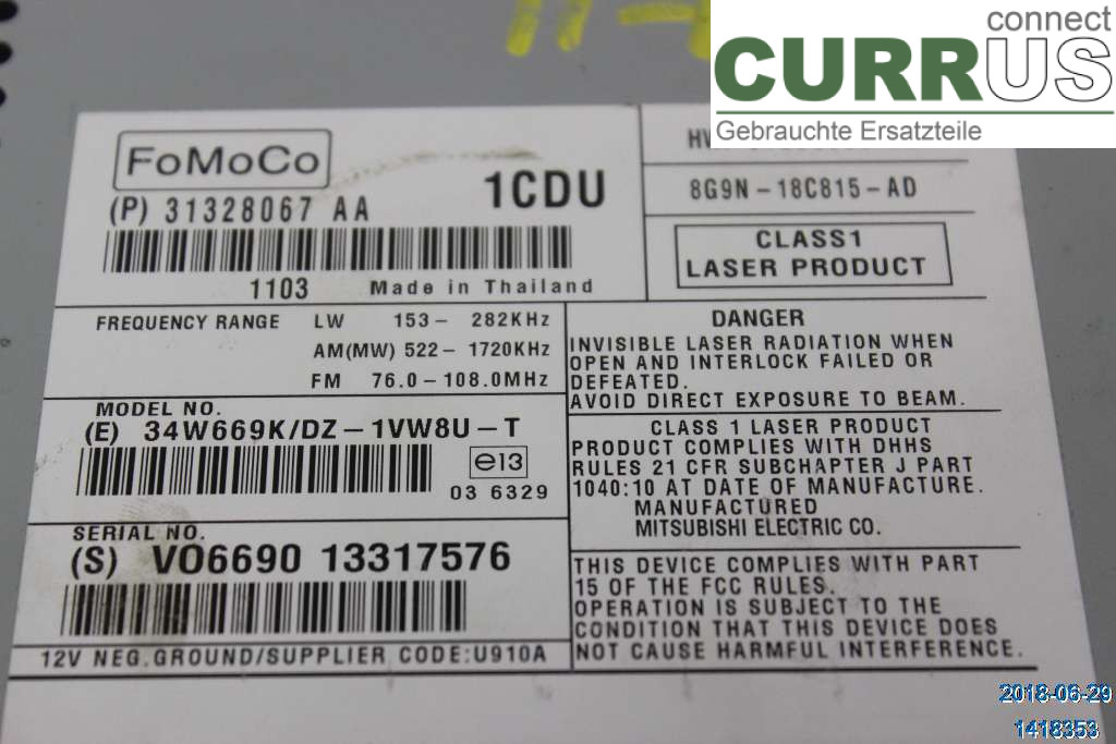 VOLVO XC70   08-13 Radio CD / panneau multimédia 36050930 D5 2,4