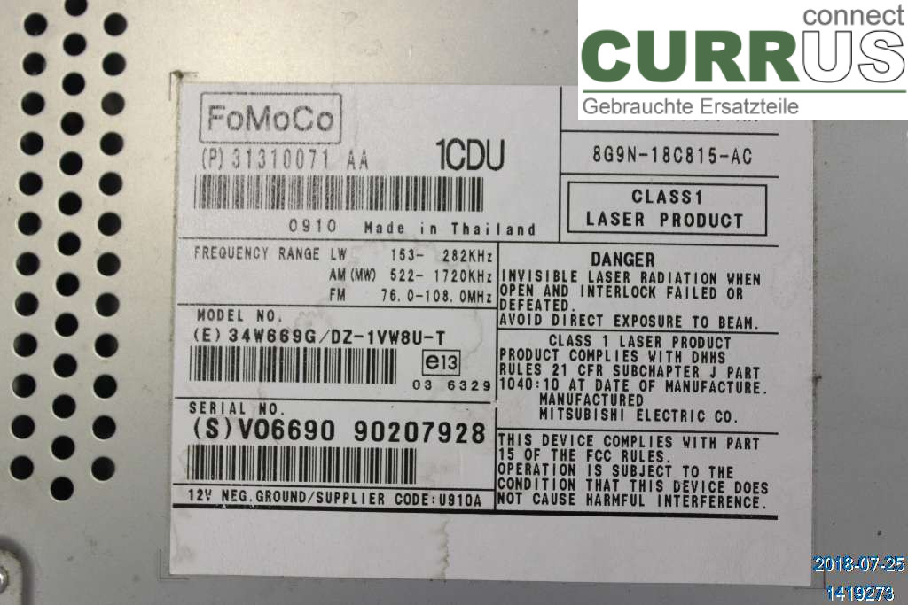 VOLVO XC70   08-13 Radio CD / panneau multimédia 36050930 D5 2,4
