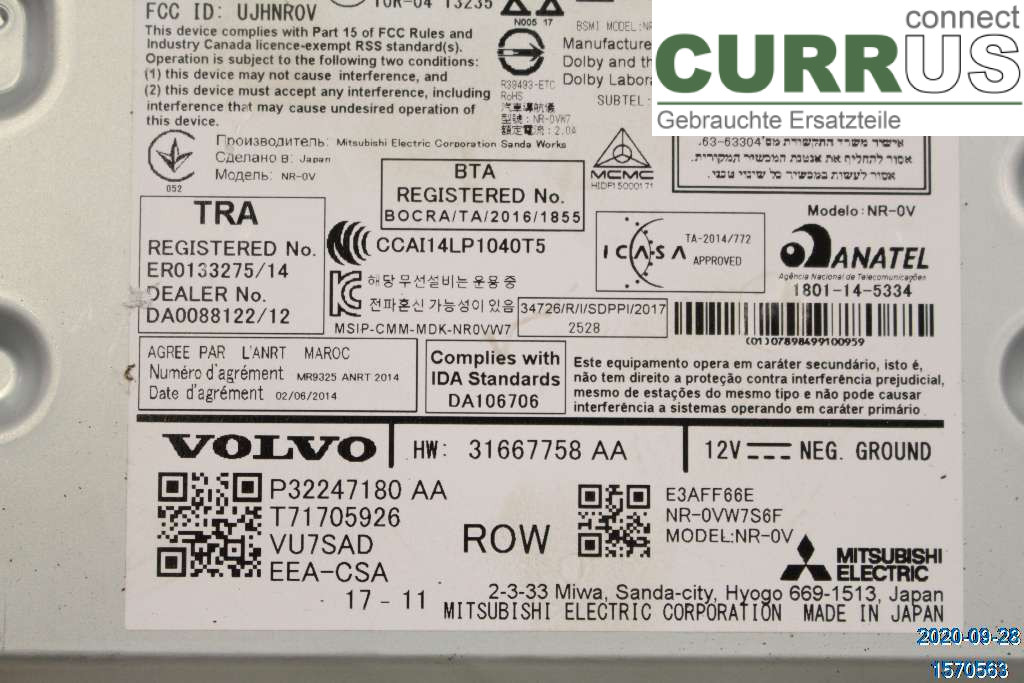 VOLVO V90 CROSS COUNTRY 17- Radio CD / Multimedia panel 36003119 T5 2,0
