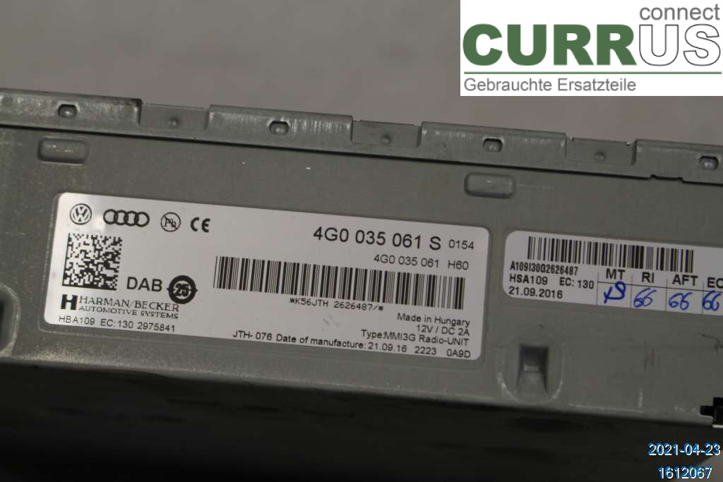 VW TOUAREG 7P  11-18 Radio CD / Multimedia panel 4G0035061S 3,0TDI