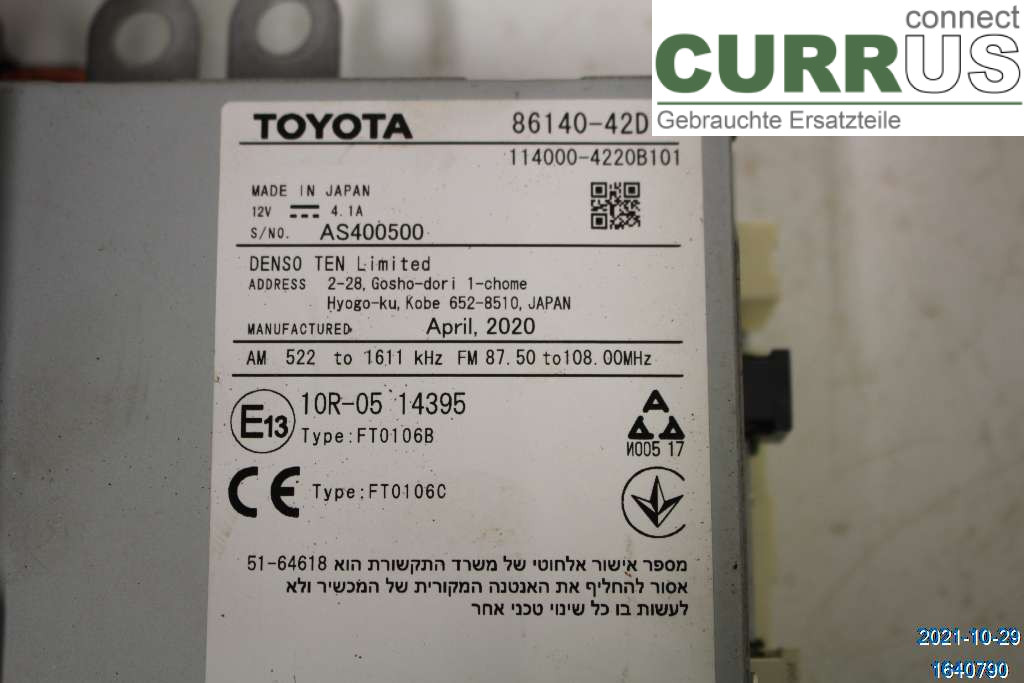 TOYOTA RAV4  19- Radio CD / panneau multimédia 86140-42D10 2,5 Hybrid