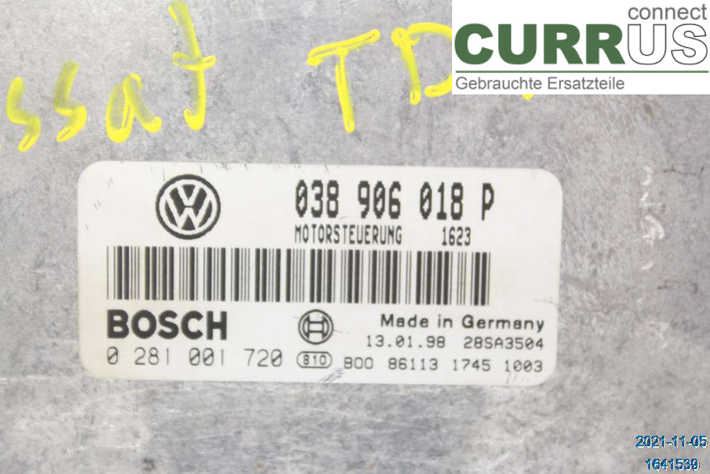 VW PASSAT      97-00 Motorens styreenhed (ECU) 038-906-018-P AFN 1,9TDI